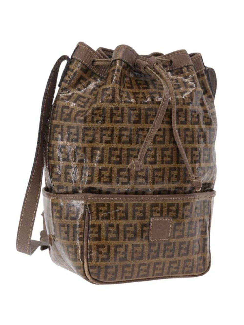 FENDI Zucchino Canvas Shoulder Bag Coated Canvas Beige Gold